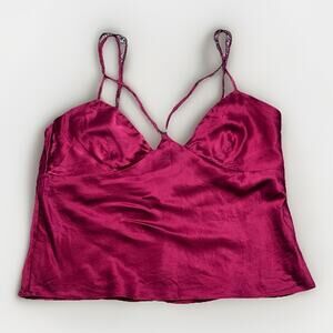 Vintage Y2K Victorias Secret Womens L 100% Silk Red Strappy Babydoll Cami Top